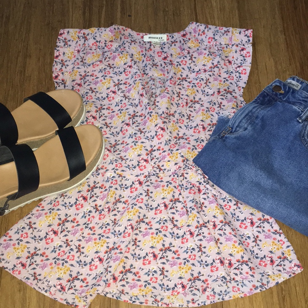 pink floral blouse